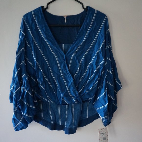 NWT Free People Stripe Kimono Sleeve Top Blue S - Picture 3 of 6
